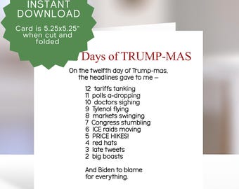 Hilarious Christmas Trump Card Downloadable - Anti-Trump Xmas Parody Card Printable - Politics Christmas Gifts