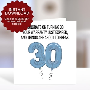30th Birthday Card Printable, Funny Bday Card Turning 30 Years Old, Hilarious Aging Things Are About To Break, Witty Over The Hill Greeting