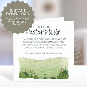Pastors Wife Appreciation Printable Card - Thank You Christian Church Gift (JPEG PDF Templates)