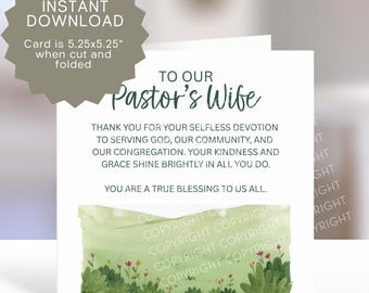 Afdrukbare kaart pastoors vrouw waardering - bedankje christelijke kerk (JPEG pdf-sjablonen)