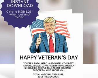 Trump Veteran's Day Card Printable - Patriotic Gift (PDF, JPEG)