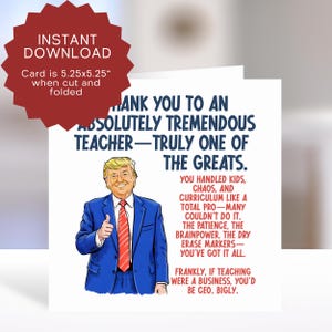 Merci professeur carte imprimable, carte de professeur Trump drôle, fin d'année scolaire pour professeur, meilleure carte de professeur, carte d'appréciation de professeur