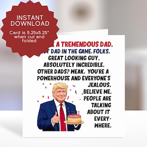 Trump-verjaardagskaart voor vader afdrukbaar, grappige conservatieve vaderkaart van kinderen downloadbaar, Trump Vaderdagkaart, Trump Supporter Dad