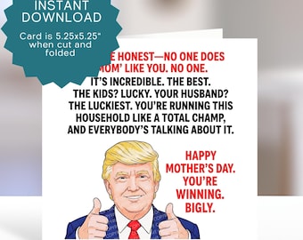 Hilarious Mother's Day Trump Card Printable - MAGA Mom Funny Greeting Printable Template (PDF and JPEG)
