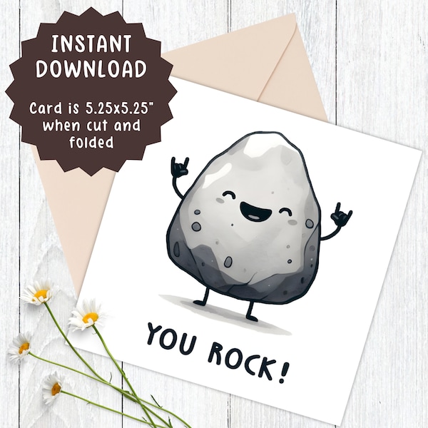 You Rock Printable Card, Compliment Card Downloadable, DIY You Rock Greeting Card, Print At Home Card, Rock On Printable Card Template.