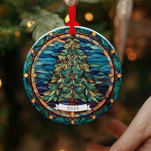 Stained Glass Christmas Tree  Customized Tree Ornament Christmas Decor Personalized  Colorful Tree Gift Ceramic Decor Gift Keepsake Ornament