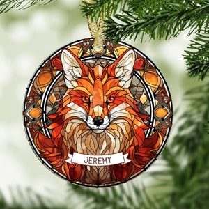 Stained Glass Fox christmas Ornament Christmas 2024 Decor Customized Gift, Christmas Tree Round Ceramic Decor Personalize Keepsake Ornament