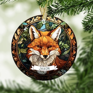 Stained Glass Fox Fox Christmas Ornament Holiday Gift Fox Gifts Personalized Baby Christmas Ornament, Cute Custom Fox Decorations