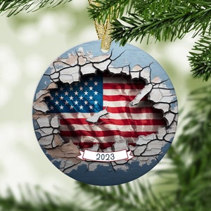 Patriotic Ornaments 2024 Holiday Tree Decoration Usa Ornament Military Ornaments Pride Gift American Flag Christmas Round Ceramic Decor