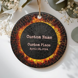 Personalized Solar Eclipse 2024 Ornament Custom Total Solar Eclipse Souvenir Gift Eclipse Keepsake, Eclipse Bauble Celestial Holiday Gift image 1