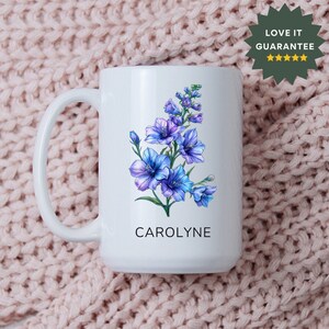 Birth Flower Mug Personalized Birth Flower Coffee Mug, Custom Name Ceramic Mug, Birthday Floral Cup Gift for Her, Unique TUmbler Cup
