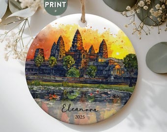 Custom Angkor Wat Ornament, Personalized Cambodia Travel Souvenir, Christmas Keepsake, Xmas Ornament, Cambodia Temple Ornament