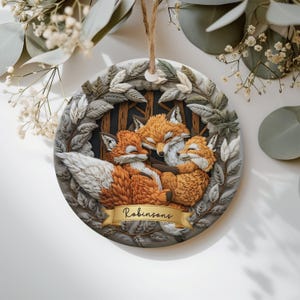 Fox Family Ornament Custom Woodland Fox Lover Gift Animal Boho Cozy Foxes Decor, Custom Fox Christmas Ornaments Forest Decor Nature Lovers image 1