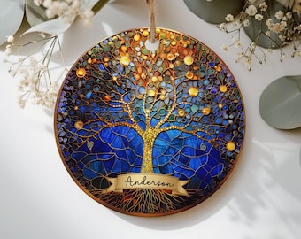 2025 Tree of Life Christmas Ornament Custom Faux Stained Glass Ornament Vibrant Sun Catcher Decor Personalized Ceramic Home Ornament