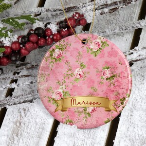 Vintage Coquette Floral Ornament, Shabby Chic Pink Floral Decor, Victorian Rose Christmas Ornament, Romantic Home Decor Girly Ornament image 9