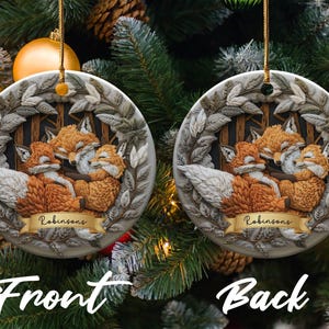 Fox Family Ornament Custom Woodland Fox Lover Gift Animal Boho Cozy Foxes Decor, Custom Fox Christmas Ornaments Forest Decor Nature Lovers image 3
