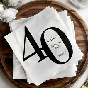 40th Birthday Beverage Napkin, Milestone Birthday Party Cocktail Napkin, Personalized Birthday Party Napkin, Elegant Birthday Bash Decor