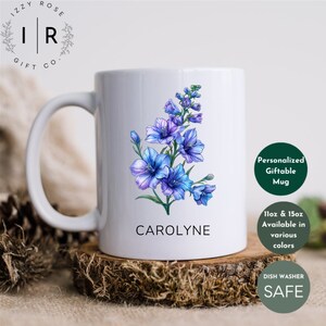 Birth Flower Mug Personalized Birth Flower Coffee Mug, Custom Name Ceramic Mug, Birthday Floral Cup Gift for Her, Unique TUmbler Cup