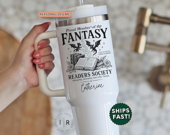 Custom Fantasy Readers Gift Tumbler 40oz Personalized Book Lover Gift For Fantasy Lover Tumbler with Handle Gift Dragon Reader Travel Cup