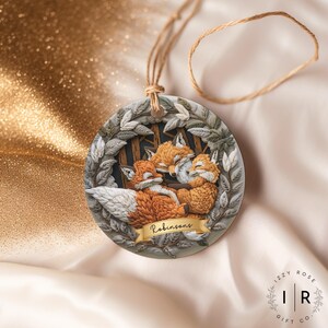 Fox Family Ornament Custom Woodland Fox Lover Gift Animal Boho Cozy Foxes Decor, Custom Fox Christmas Ornaments Forest Decor Nature Lovers image 2
