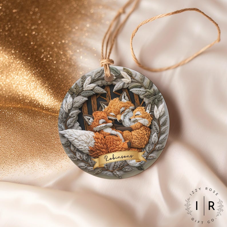Fox Family Ornament Custom Woodland Fox Lover Gift Animal Boho Cozy Foxes Decor, Custom Fox Christmas Ornaments Forest Decor Nature Lovers image 2