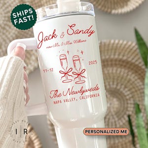 Vaso de boda personalizado para recién casados, vaso de boda personalizado con asa, taza de viaje con el nombre del novio, regalo de aniversario de boda para marido y mujer.