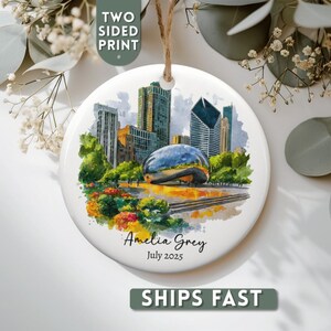 Custom Chicago Ornament, Cloud Gate, Souvenir Ornament, City Skyline, Travel Ornament, Xmas Ornament, Christmas Keepsake