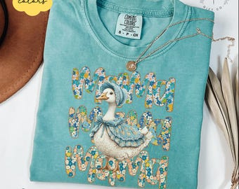 Cute Mama Goose T-shirt, bloemen Mama T-shirt, T-shirt Moederdagcadeau, schattig shirt Mama Duck, cadeau voor haar, retro T-shirt Daisy Mama