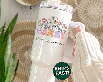 Personalized Gammy Tumbler with Straw Custom Gammy 40 oz Tumbler Mothers Day Gift for Gammy Gift from Grandkids Gammy Travel Cup Mug