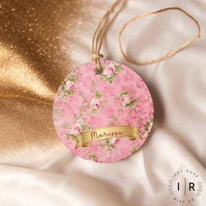Vintage Coquette Floral Ornament, Shabby Chic Pink Floral Decor, Victorian Rose Christmas Ornament, Romantic Home Decor Girly Ornament image 2