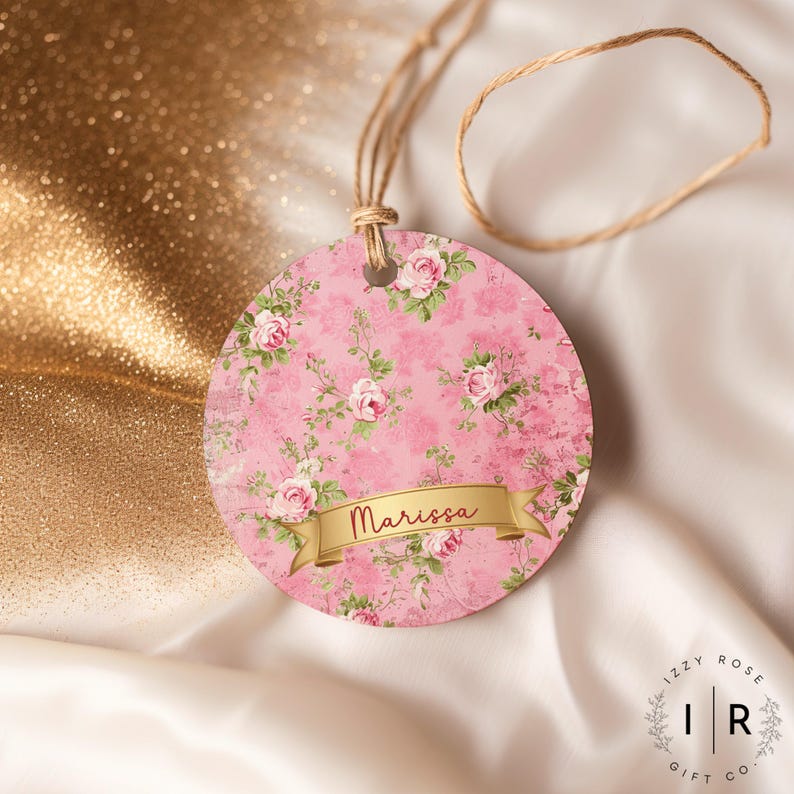 Vintage Coquette Floral Ornament, Shabby Chic Pink Floral Decor, Victorian Rose Christmas Ornament, Romantic Home Decor Girly Ornament image 2