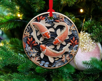 Koi Christmas Ornament Christmas Decor Customized Koi Lover Gift Japanese Travel Ceramic Decor Personalize Gift Koi Fish Keepsake Ornament