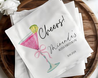Martini Coquette Beverage Napkin, Cocktail Napkin for Celebrations, Custom Birthday Party Napkin Personalized, Cheers Anniversary Napkin