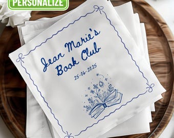 Custom Book Club Napkins, Personalized Book Club Decor, Cocktail Napkins, Beverage Napkins, Luncheon Napkins, Event Napkins, Party Napkins
