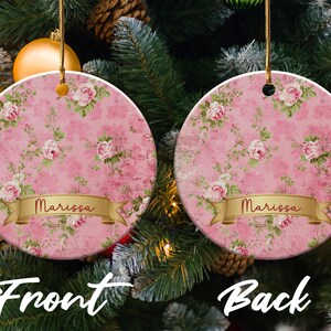 Vintage Coquette Floral Ornament, Shabby Chic Pink Floral Decor, Victorian Rose Christmas Ornament, Romantic Home Decor Girly Ornament image 4