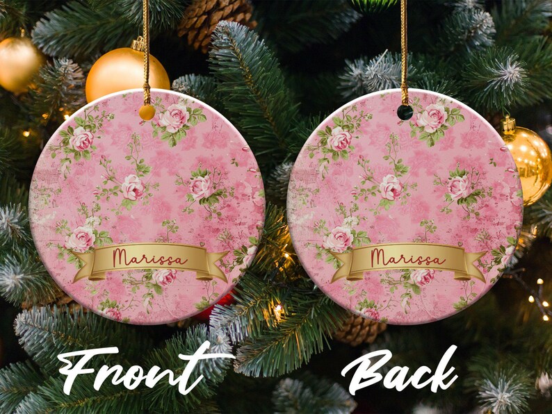 Vintage Coquette Floral Ornament, Shabby Chic Pink Floral Decor, Victorian Rose Christmas Ornament, Romantic Home Decor Girly Ornament image 4