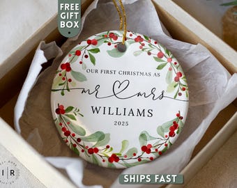 First Christmas Married Ornament, Personalized Wedding Christmas Ornament Gifts for Newlywed Married Couple First Christmas Married Keepsake