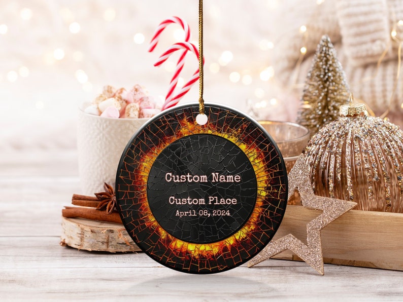 Personalized Solar Eclipse 2024 Ornament Custom Total Solar Eclipse Souvenir Gift Eclipse Keepsake, Eclipse Bauble Celestial Holiday Gift image 9