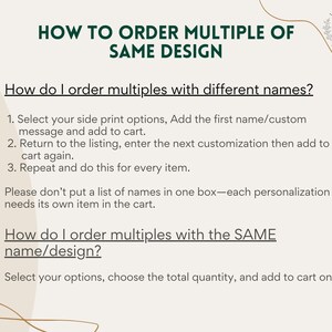 The image is a single, large image with a white background and a brown border. It contains text and instructions for ordering multiple items with the same design.