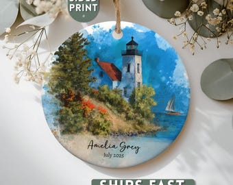Lighthouse Ornament, Custom Ornament, Travel Souvenir, Xmas Ornament, Lake Superior Ornament, Christmas Keepsake, Nautical Christmas