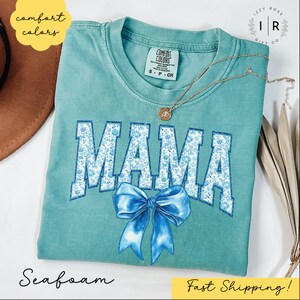 Toile Mama Blue Bow Tshirt Mothers Day Gift, Chinoiserie Mama Shirt, Girly Aesthetic Gift For Mom, Cute Mom Shirt, Bow Cool Mom Shirt