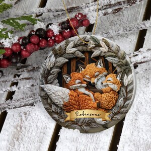 Fox Family Ornament Custom Woodland Fox Lover Gift Animal Boho Cozy Foxes Decor, Custom Fox Christmas Ornaments Forest Decor Nature Lovers image 7