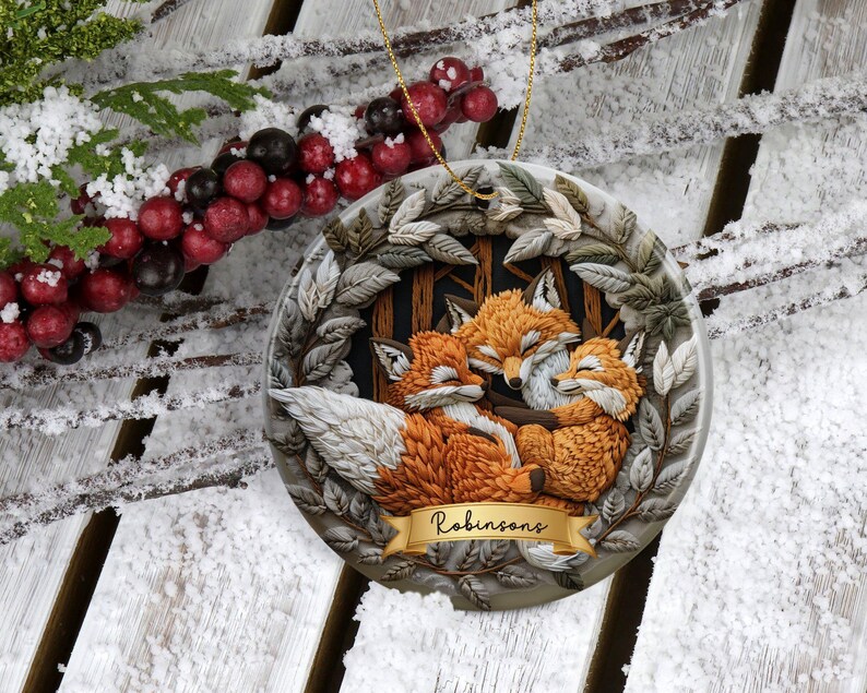 Fox Family Ornament Custom Woodland Fox Lover Gift Animal Boho Cozy Foxes Decor, Custom Fox Christmas Ornaments Forest Decor Nature Lovers image 7