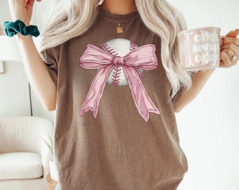 Coquette Baseball Shirt with Pink Bow Vintage Coquette Womens Baseball Shirt Bow Baseball Girly Baseball Tee for Game Day Comfort Colors®