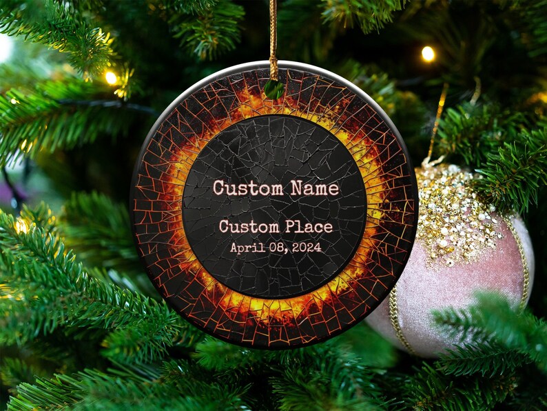 Personalized Solar Eclipse 2024 Ornament Custom Total Solar Eclipse Souvenir Gift Eclipse Keepsake, Eclipse Bauble Celestial Holiday Gift image 7