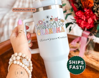 Personalized Grandma Tumbler with Straw Custom Grandma 40 oz Tumbler Mothers Day Gift for Grandma Gift from Grandkids Grandma Travel Cup Mug