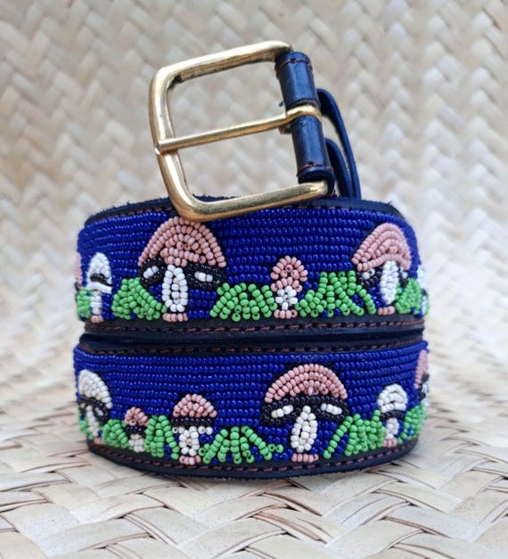 Tribal Design Leather Belt Fossil Dark Brown Leather Belt Linked Braided Western Tribal  main image 4