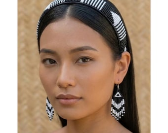 Handcrafted Beaded Hairband with Leather - Unique Tribal African Beaded Headband - Artisan Hair Holde - Gift for Her Bohemian Accessory