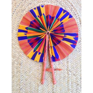 Ankara Fabric Hand Fan with Leather Handle, African Decor