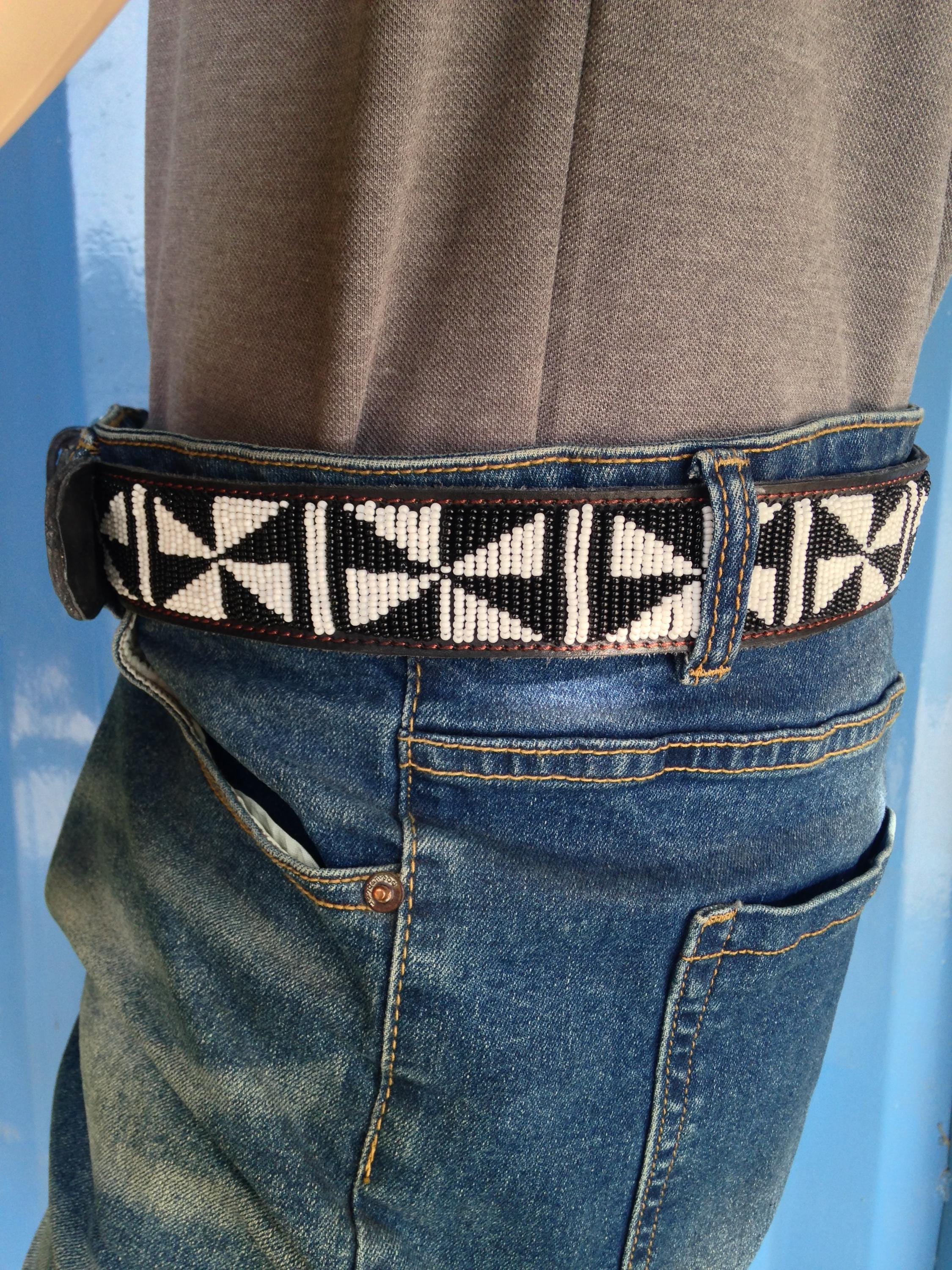 Handmade Maasai Beaded Leather Belt – Black & White  display picture 2